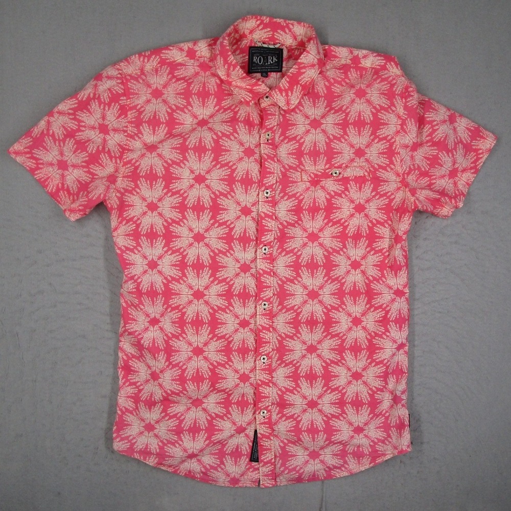 Roark Revival Mens XL Pink Hand Mandala Graphic Short Sleeve Button Down Shirt